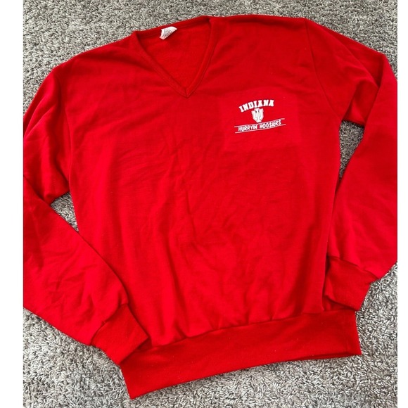 Vintage IZKO Indiana Hoosiers V-Neck Sweatshirt Pullover‎ Red Collegiate soft XL - Picture 1 of 8